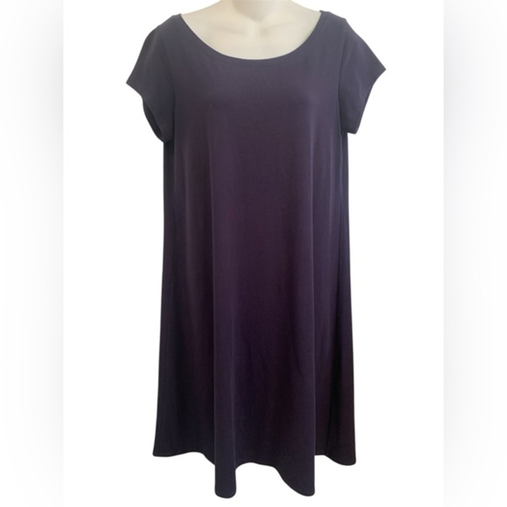 Eileen Fisher Dress Navy Blue Pullover Size Medium Organic Cotton Basic